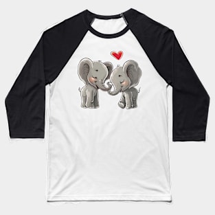 Valentine Cartoon Elephant Couple Baseball T-Shirt